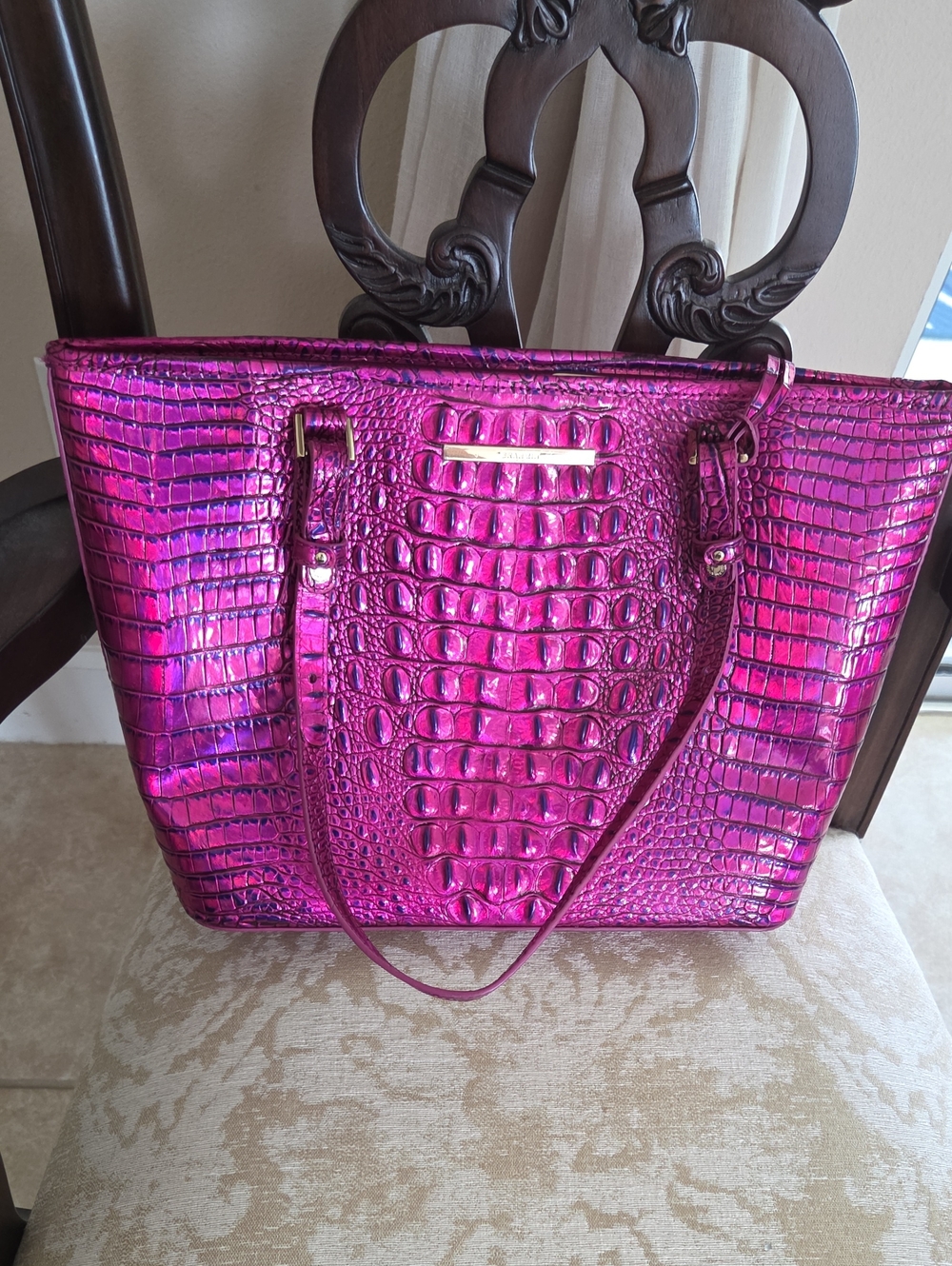 Vintage Voltage Violet Croc-Embossed Tote Bag